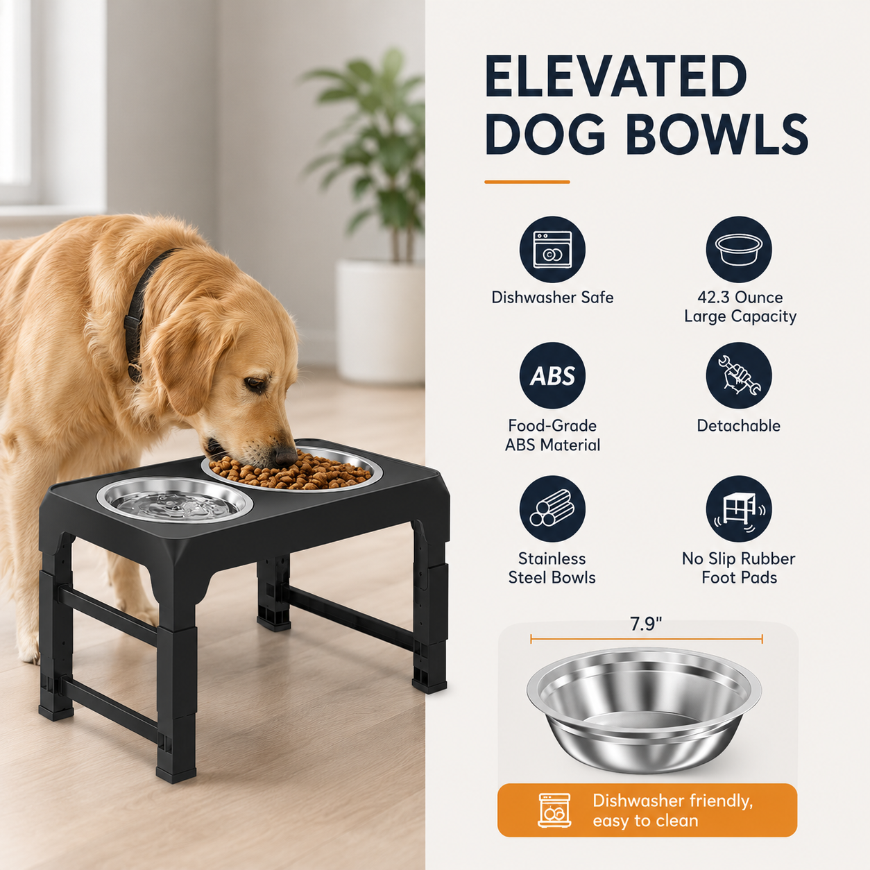 Elevated Dog Bowls Stand with 2 Thick 42Oz Stainless Steel Dog Food Bowls, Raised Dog Bowls 5 Heights Adjustable for Small Medium and Large Dogs, Cats