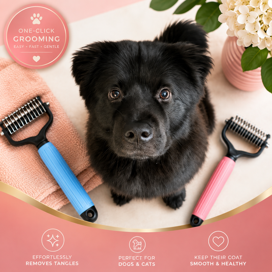 Pet Grooming Tool - Universal Detangling Comb for Dogs with Stainless Steel Double-Sided Design for Effective Shedding Removal and Matted Hair Management, Ideal for Daily Coat Maintenance.