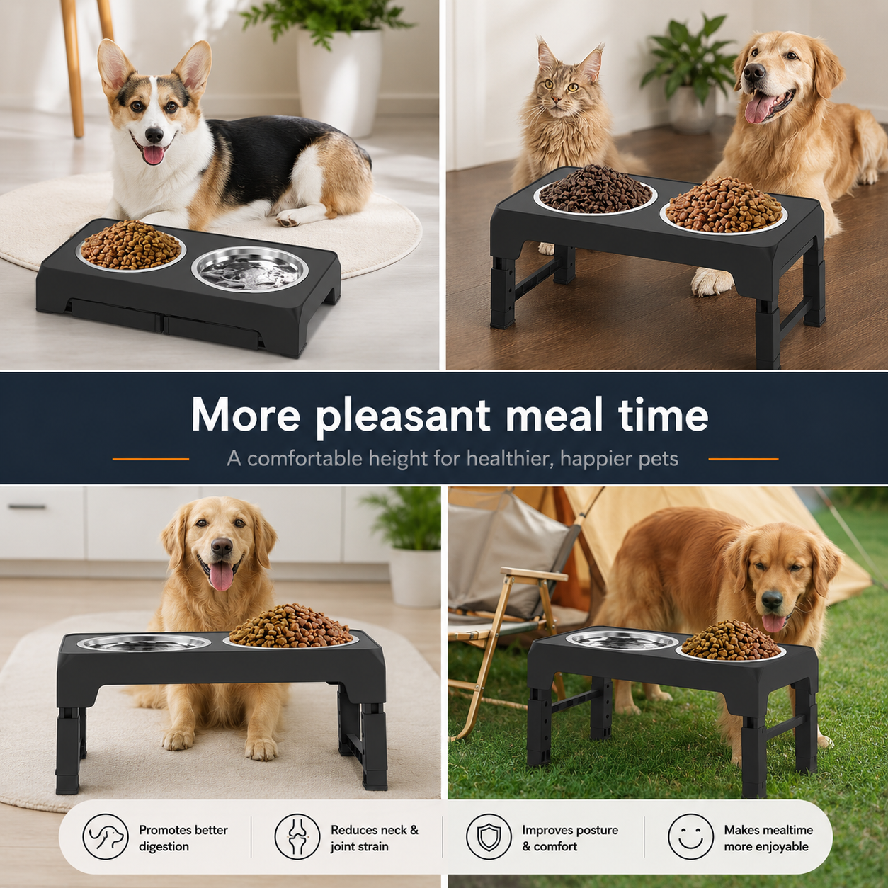 Elevated Dog Bowls Stand with 2 Thick 42Oz Stainless Steel Dog Food Bowls, Raised Dog Bowls 5 Heights Adjustable for Small Medium and Large Dogs, Cats
