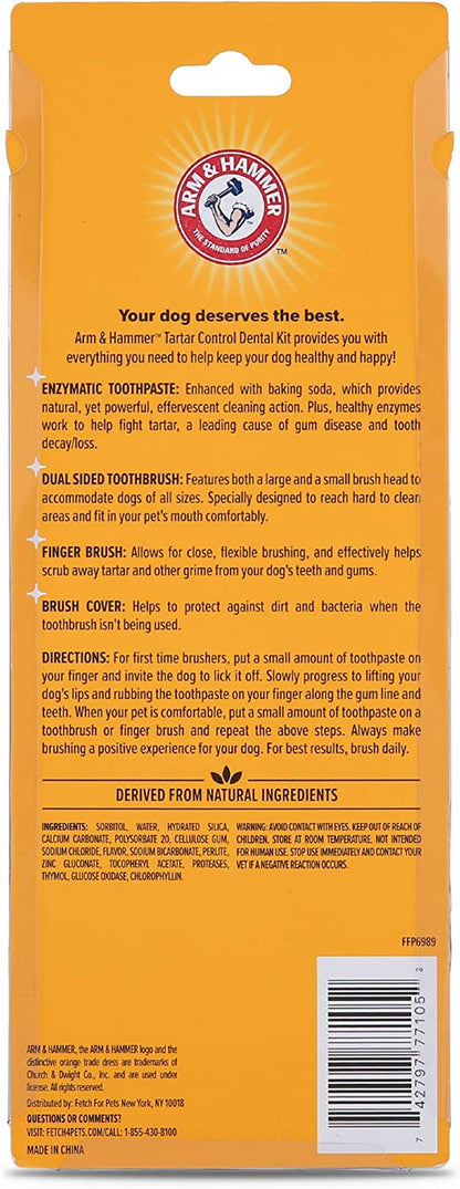 Pets Tartar Control Dog Dental Care Kit, Banana Mint Flavor Toothpaste with Baking Soda, Double-Sided Toothbrush and Finger Brush Included, 2.5 Oz, 3-Piece
