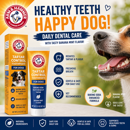 Pets Tartar Control Dog Dental Care Kit, Banana Mint Flavor Toothpaste with Baking Soda, Double-Sided Toothbrush and Finger Brush Included, 2.5 Oz, 3-Piece
