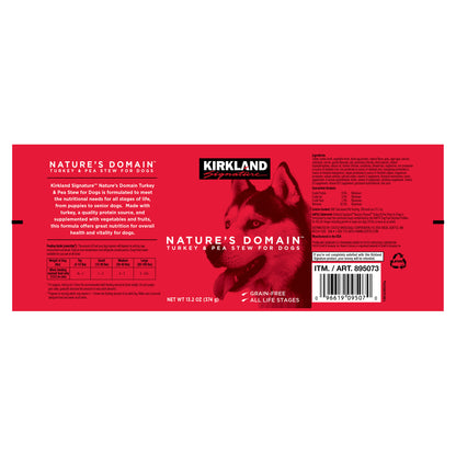 Kirkland Signature Nature'S Domain Canned Dog Food, Turkey & Pea Stew, 13.2 Oz, 24-Count